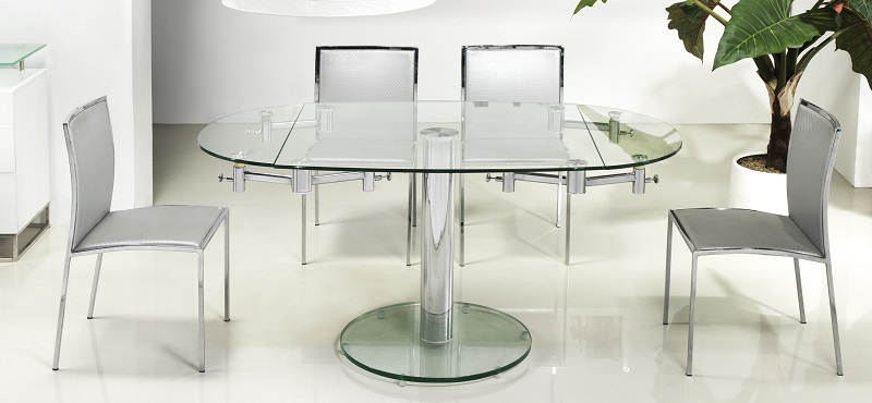 Vida Glass Extendable Modern Round, Extendable Glass Round Dining Table