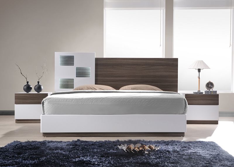 Reggo Walnut & White Modern Platform Bed