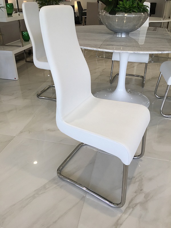 Consolata White Italian Leather Modern, White Dining Room Chairs Set Of 2