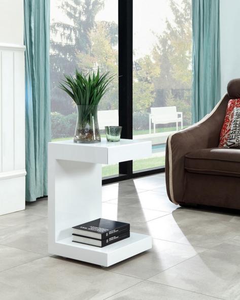 Aramis White Modern Side Tables, Modern White Lacquer Side Table