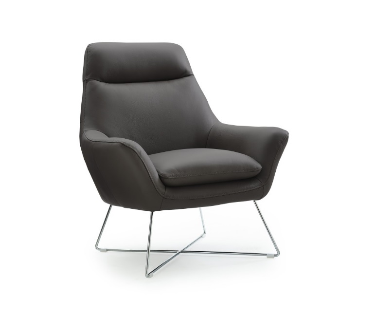 Livorno Dark Gray Italian Leather Modern Accent Chairs - Image 2