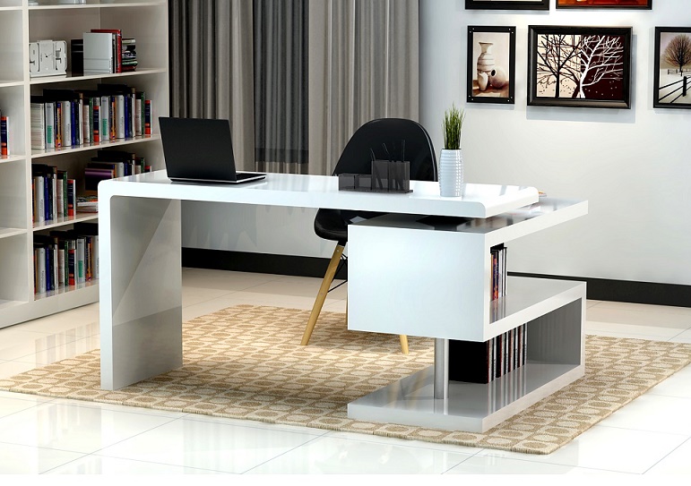 Zag White Lacquer Modern Office Desk