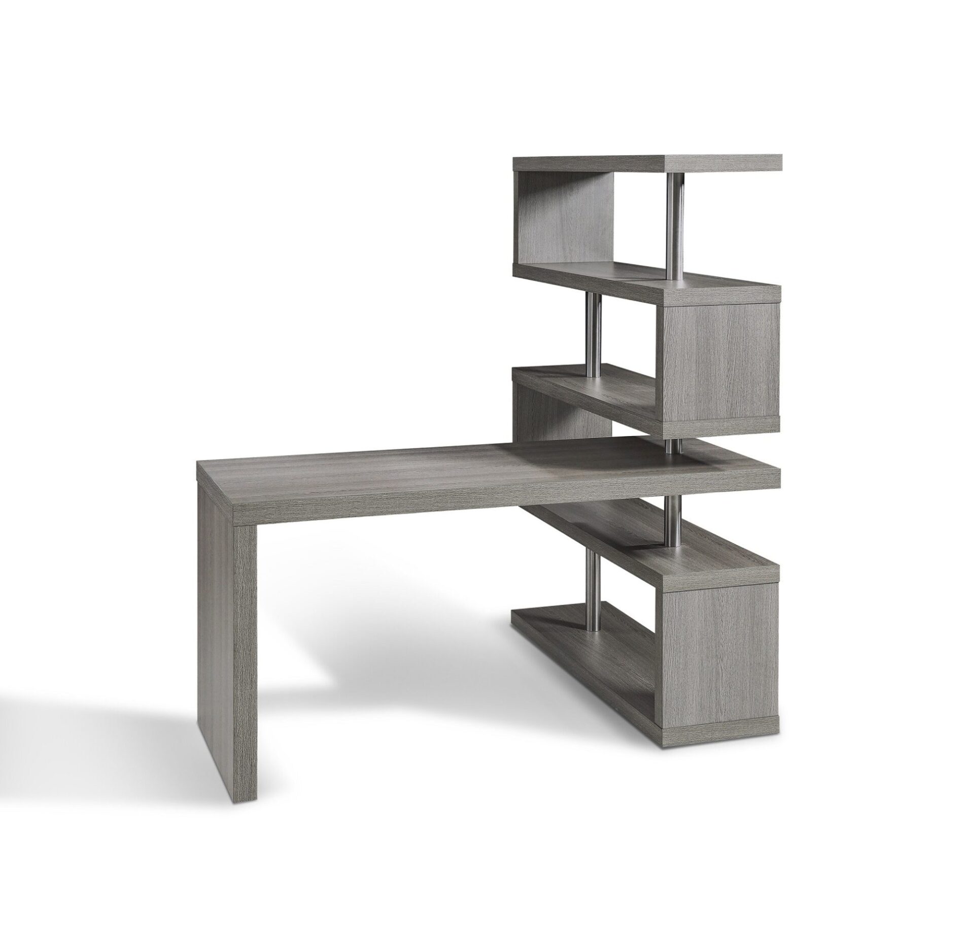 Libra Gray Wood Modern Office Desk with Bookcase - Image 2