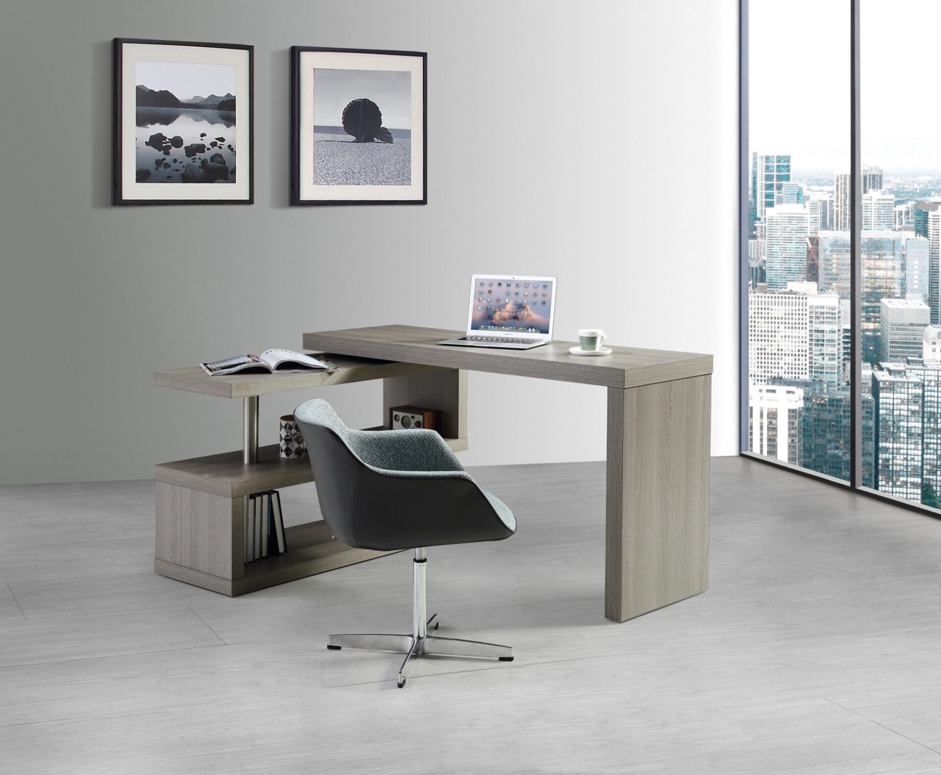 Zag Matte Grey Lacquer Modern Office Desk | Contemporary Office Desk