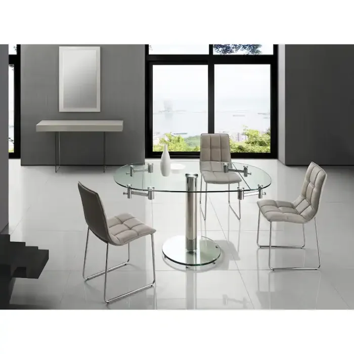 Vida Glass Extendable Modern Round Dining Table - Image 2