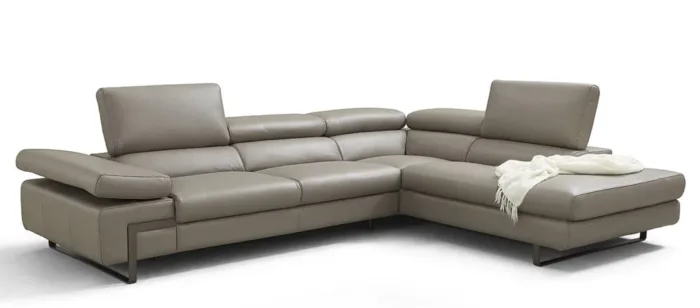 Fiorella Italian Leather Light Gray Modern Sectional