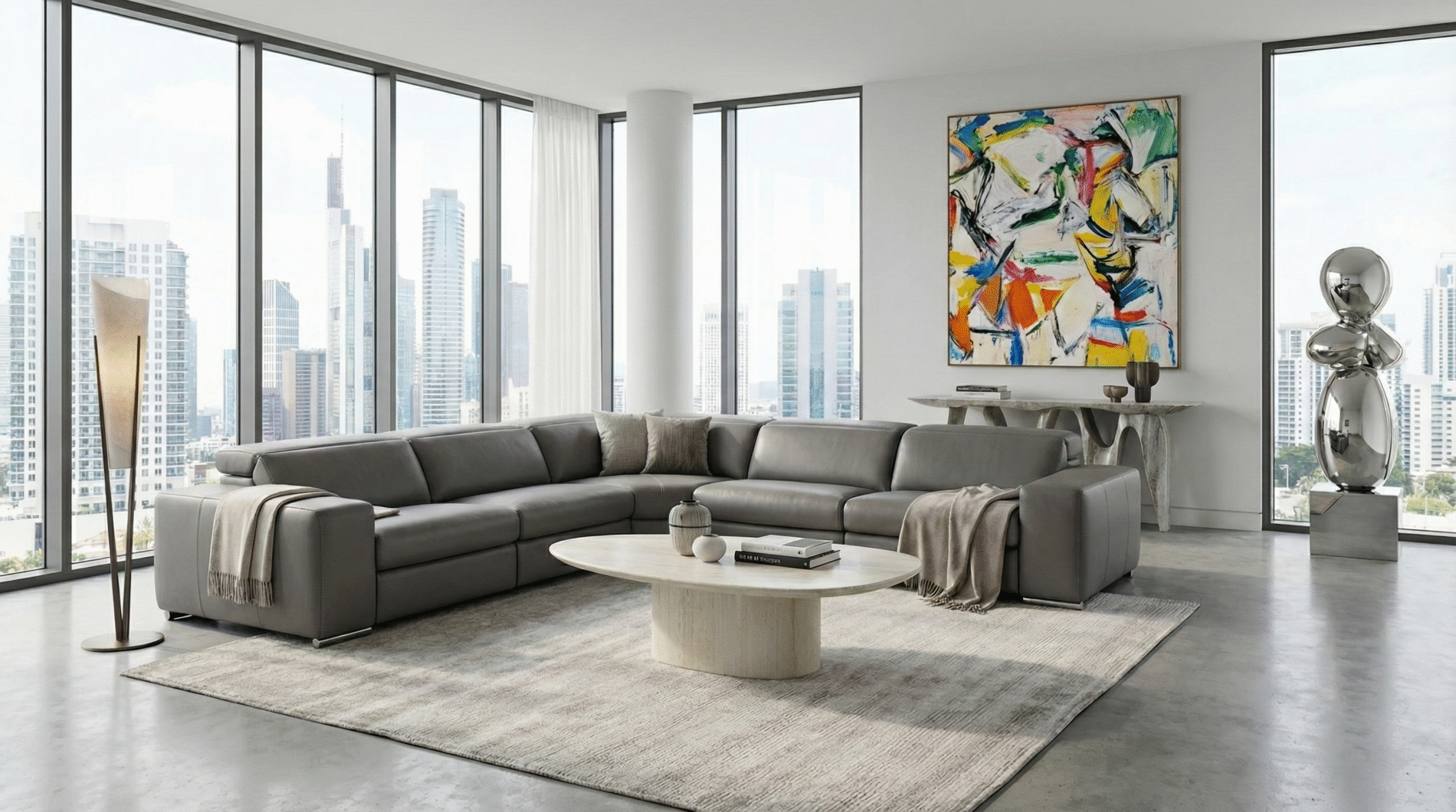 Ambasciatore Italian Triple Reclining Leather Modern Sectional - Image 2