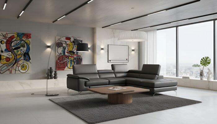 Torino Italian Dark Gray Leather Modern Sectional - Image 3