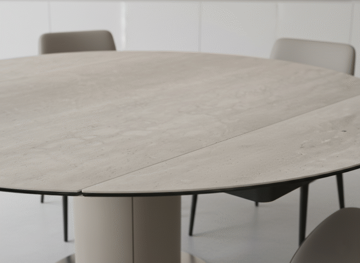 Atlas Travertine Extendable Modern Round Dining Table - Image 2