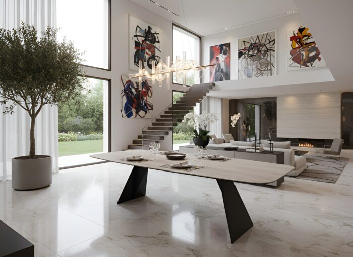 Hugo Travertine Contemporary Dining Table - Image 3