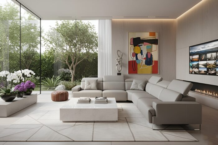 Boca II Italian Triple Reclining Leather  Modern Sectional - Image 2