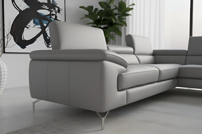 Torino Italian Light Gray Leather Modern Sectional - Image 3