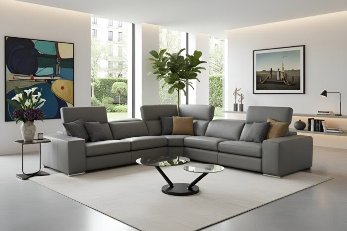 Ambasciatore Italian Triple Reclining Leather Modern Sectional - Image 12