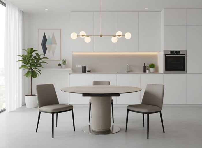Atlas Travertine Extendable Modern Round Dining Table - Image 3