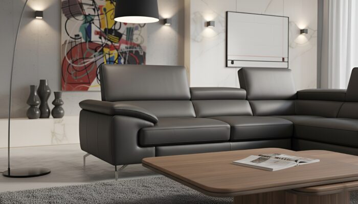 Torino Italian Dark Gray Leather Modern Sectional - Image 2