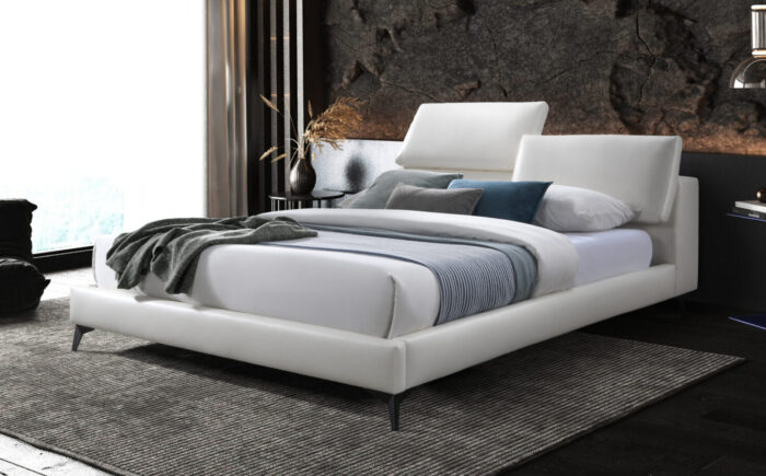 Moon Snow White Adjustable Headrest Modern Platform Bed