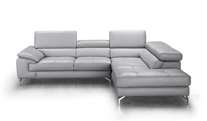 Torino Italian Light Gray Leather Modern Sectional